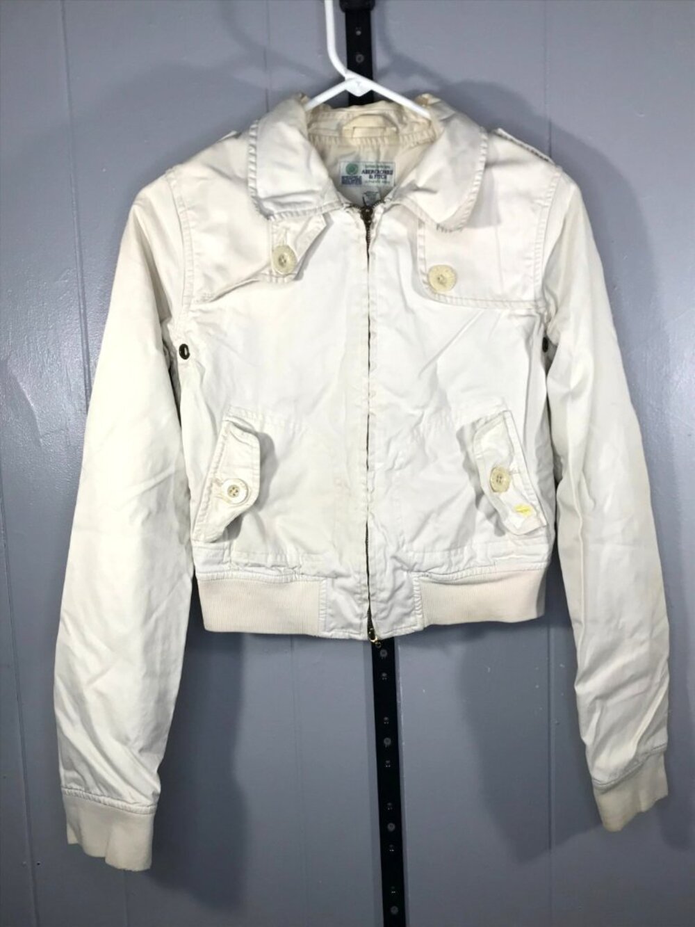 Vintage Abercrombie Fitch Crop military army biker moto motorcycle jacket sz MD